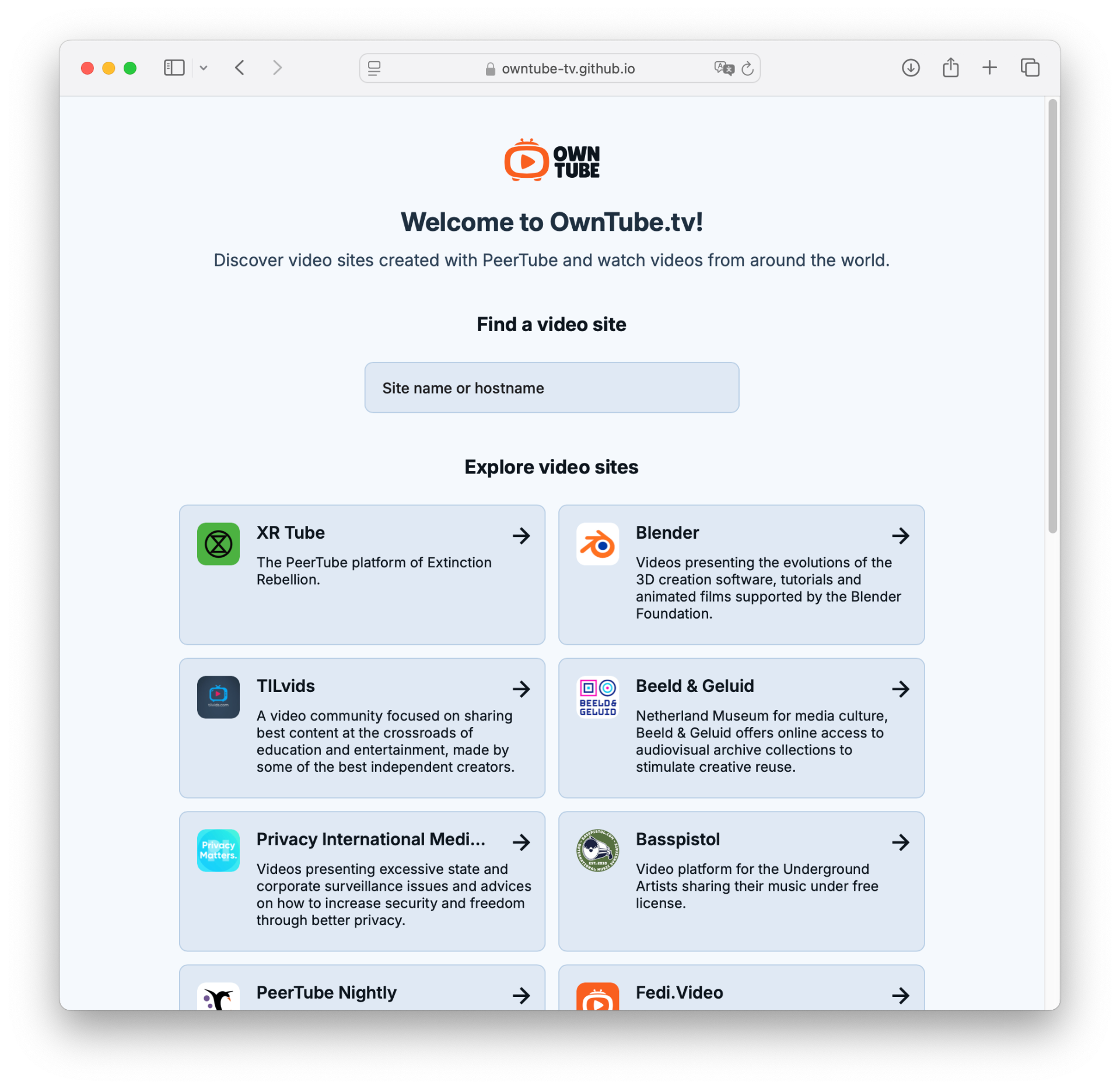 OwnTube Discovery Page